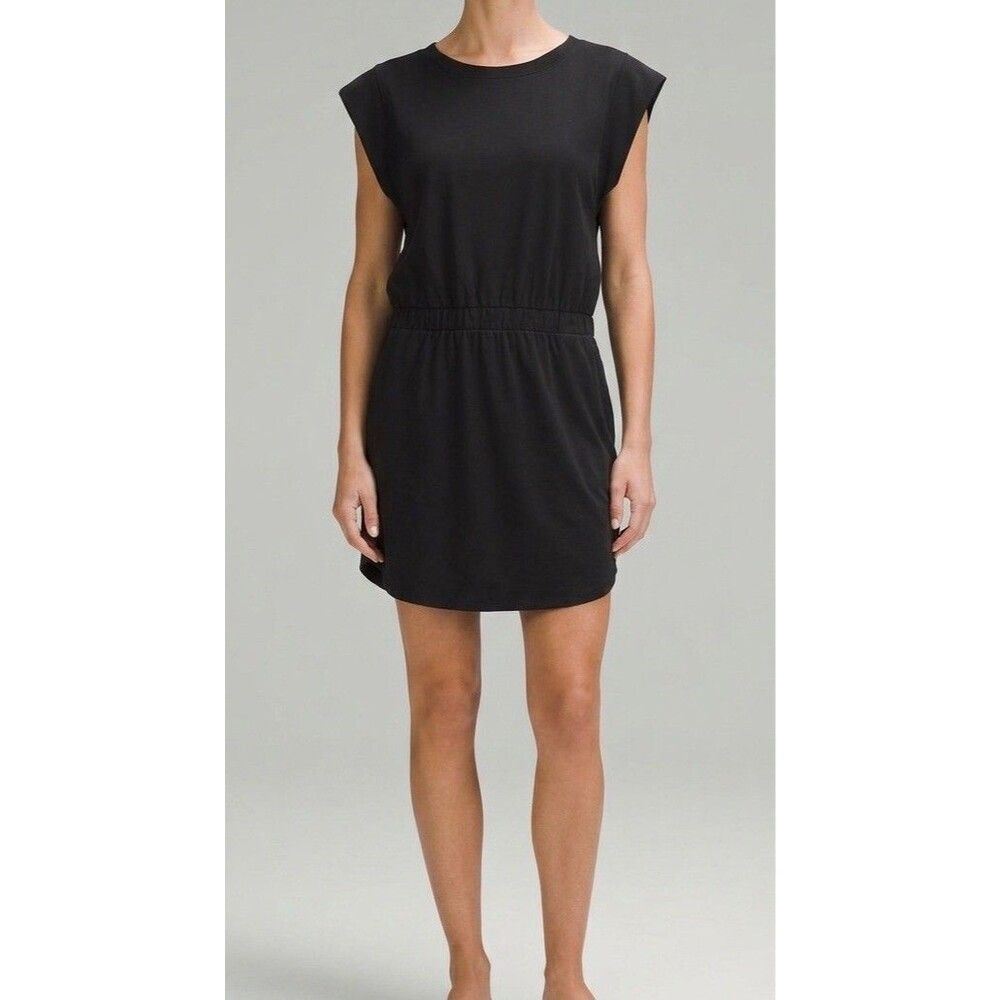 Free People Beach T-Shirt Dress Size Large Black Mini Elastic Back Summer Casual
